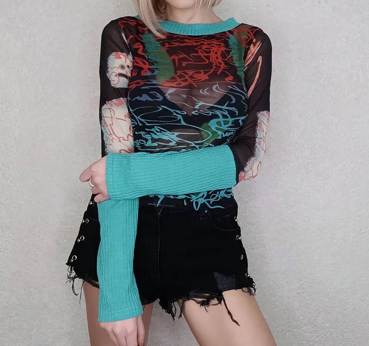 If Six Was Nine × Japanese Brand Amazing Multicolour Mesh Top (Jean Paul Gaultier vibe) Size M / US 6-8 / IT 42-44 - 1 Thumbnail