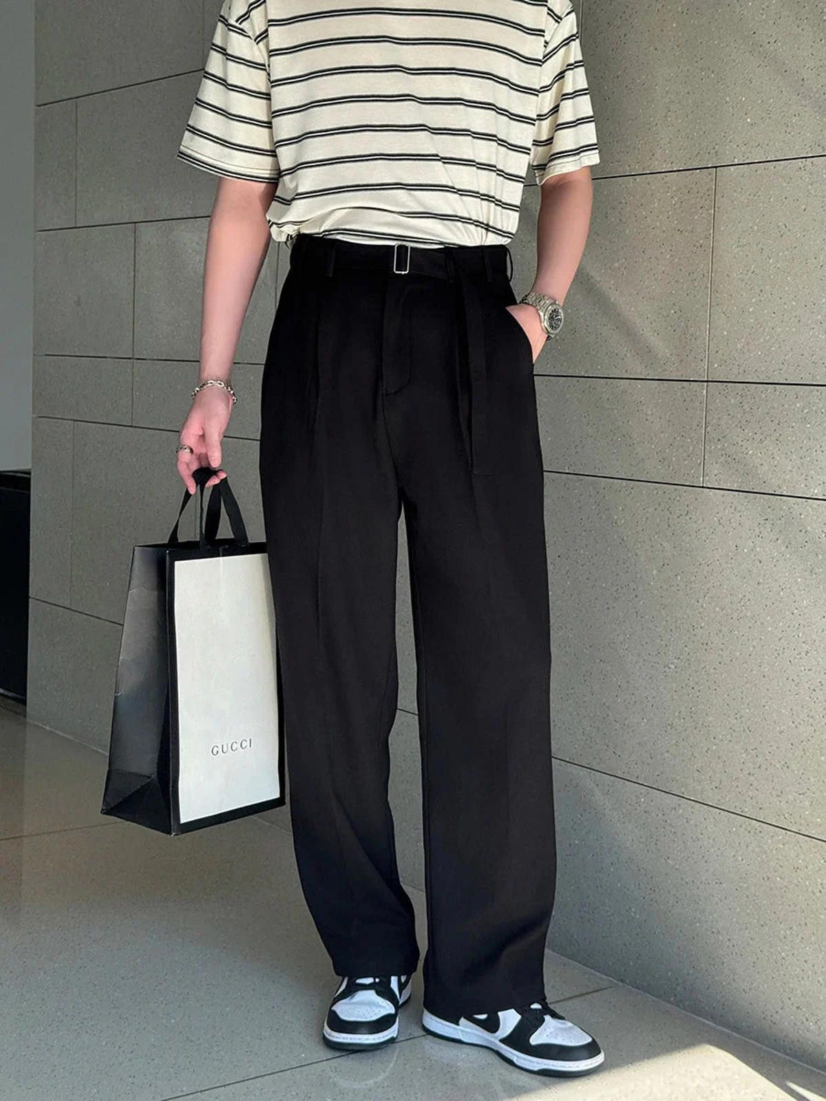 Belted Loose High Waist Wide Leg Pants / Trousers