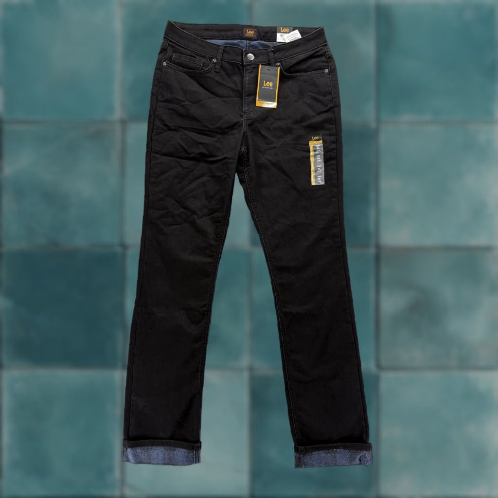 Lee Lee Lined Straight Jeans Womens 8 Tall Black Mid Rise Fleece Lined Stretch Denim Size 30" / US 8 / IT 44 - 1 Thumbnail