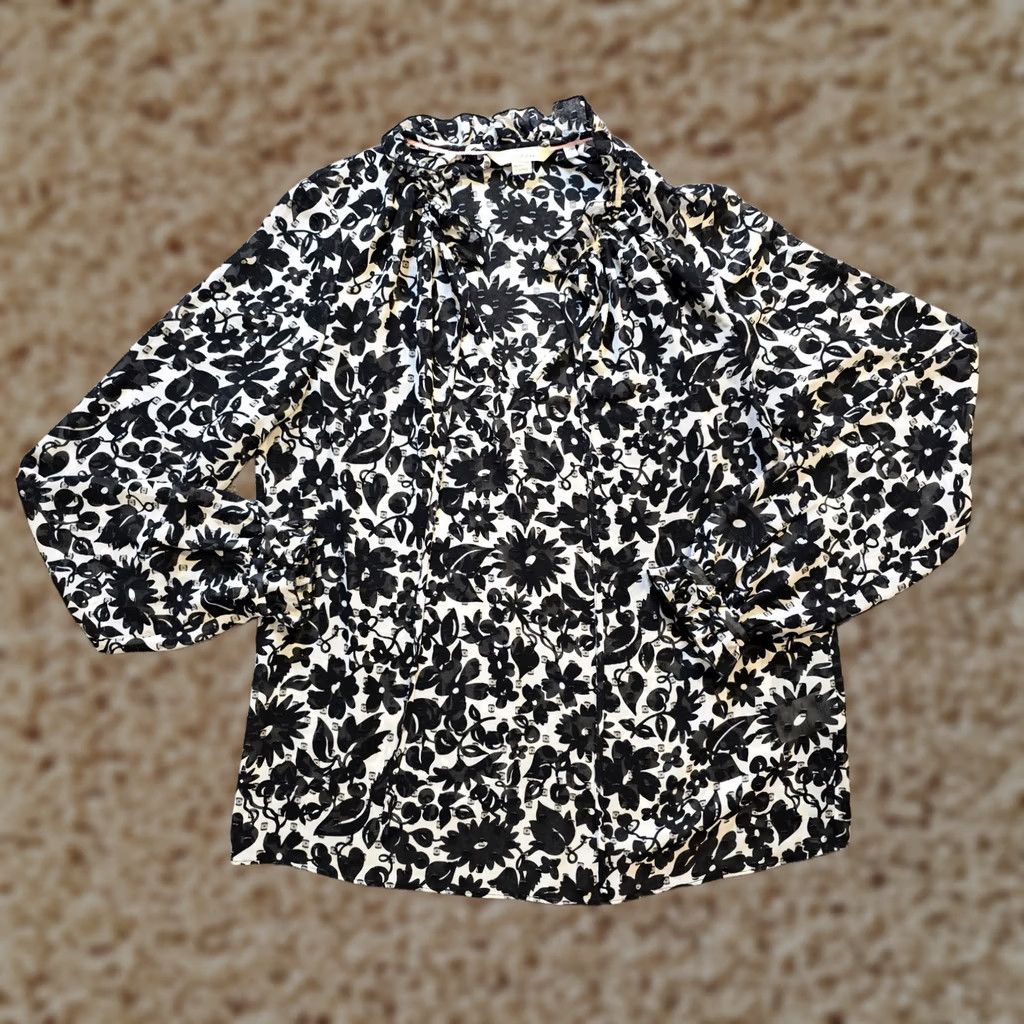 Boden Boden Top Women Size 6 Black White Floral Sheer Lightweight V Neck Casual Career Blouse Adults Womens Size M / US 6-8 / IT 42-44 - 1 Thumbnail