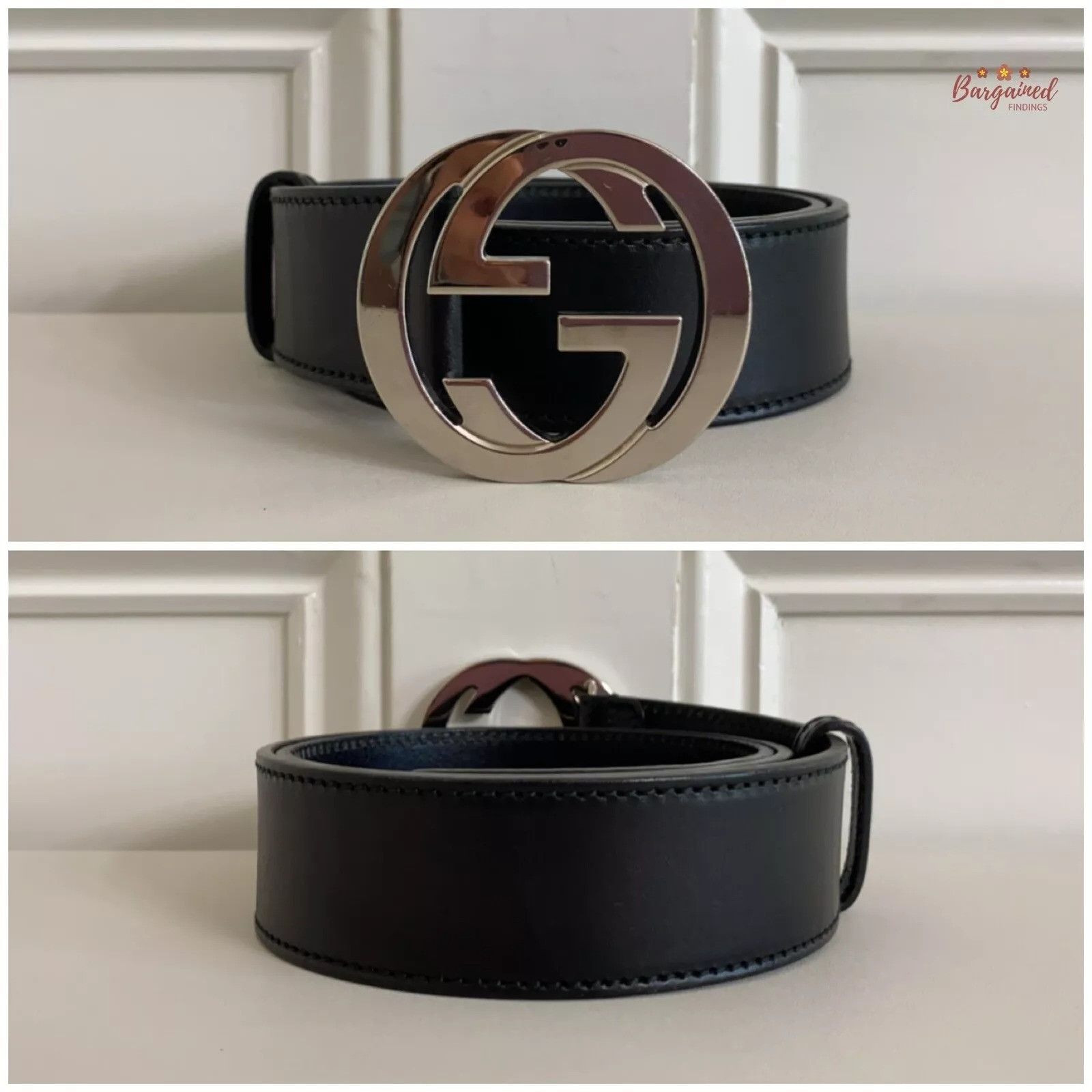 Gucci Gucci Black Calfskin Silver Interlocking G Buckle Belt Size 30 - 10 Thumbnail