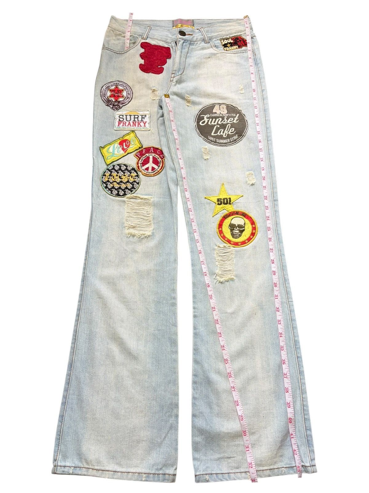 Hysteric Glamour Vintage Japanese Brand Patches Distress Flare Jeans Size 30" / US 8 / IT 44 - 7 Thumbnail