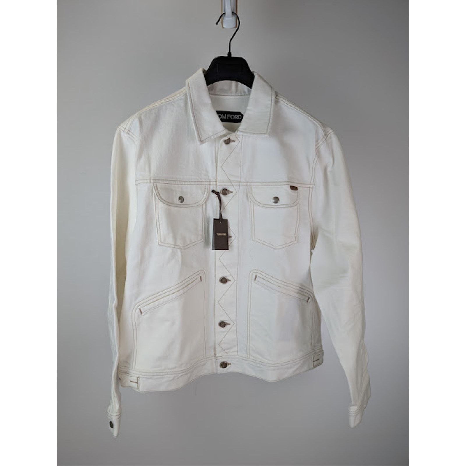 Tom Ford o1rshd1 Iconic Denim Jacket in Off-White Size US XXL / EU 58 / 5 - 1 Thumbnail