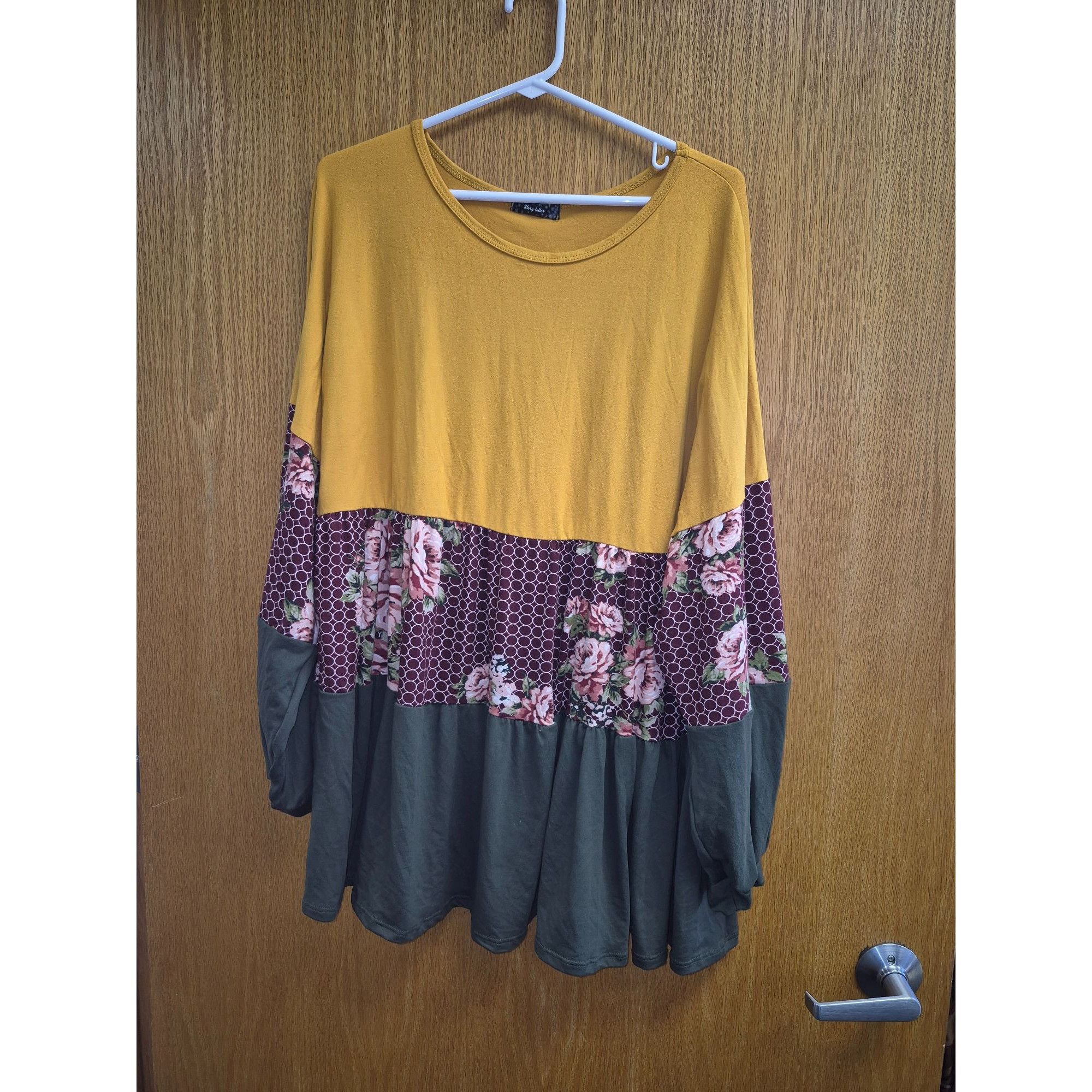 Other Plus Size Color Block Patchwork Long Sleeve Floral & Honeyco Size XXL / US 16-18 / IT 52-54 - 2 Thumbnail