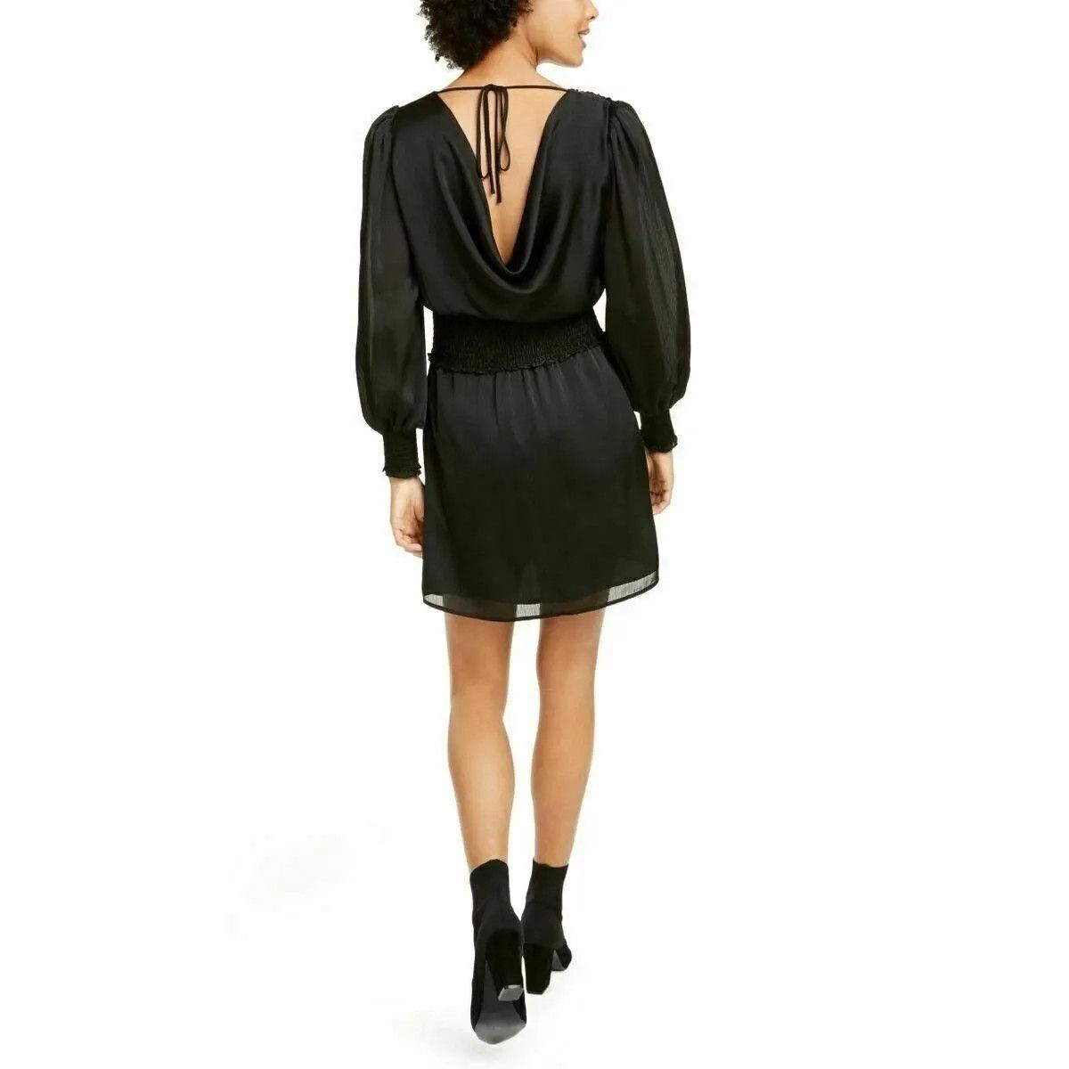 Other LEYDEN Womens Black SatinSmocked Cowl-Back Dress, Black, M Size M / US 6-8 / IT 42-44 - 2 Thumbnail