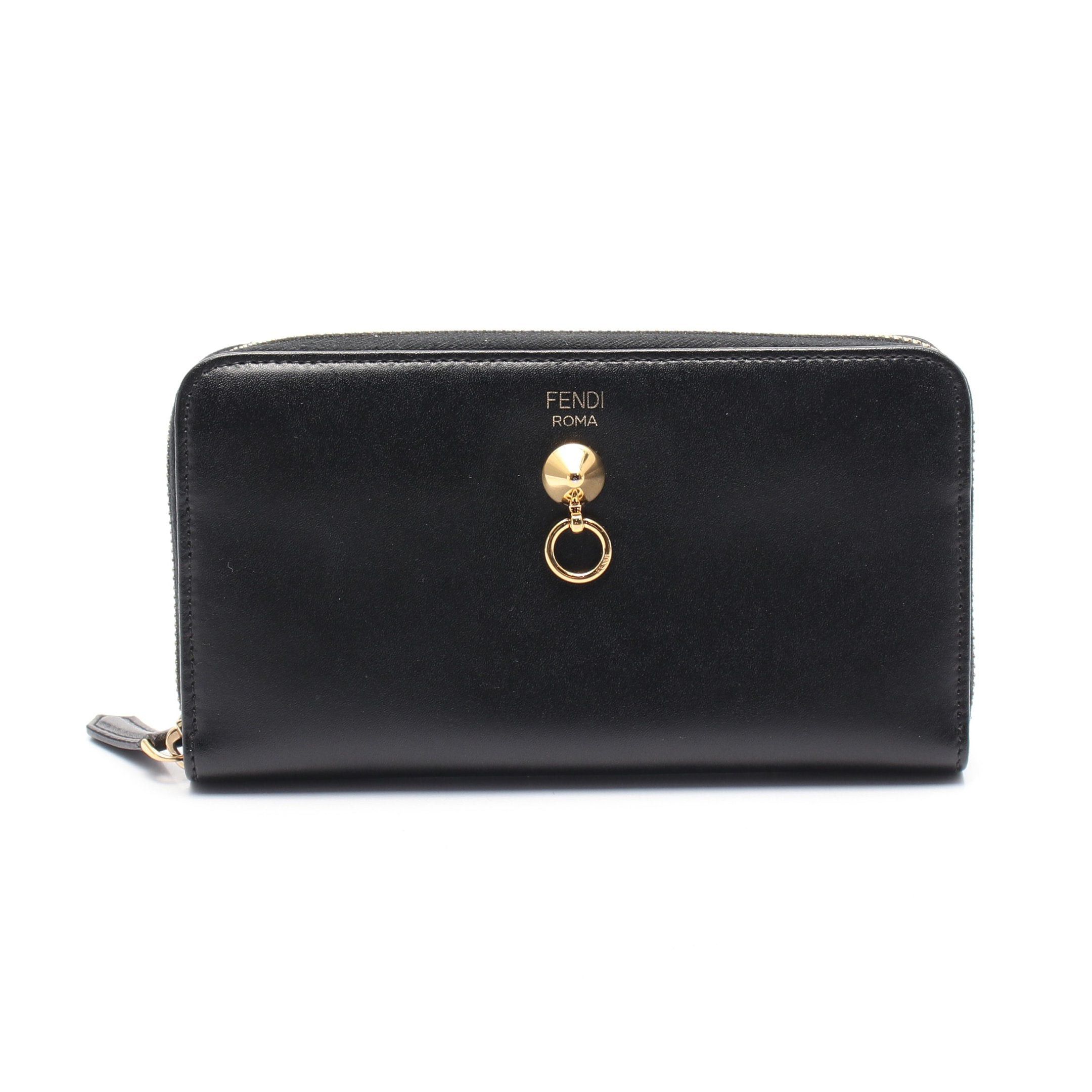 Fendi Fendi By The Way Round Zipper Long Wallet Leather Black Size ONE SIZE - 1 Thumbnail