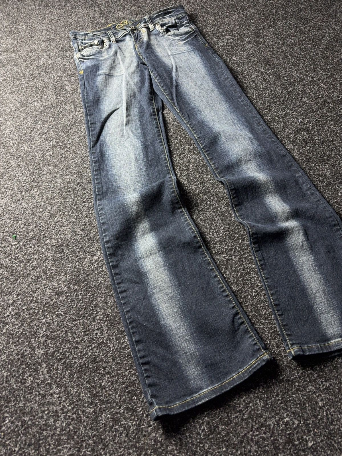 Japanese Brand Retro 00s Amadee Crown Embroidery Flare Jeans Y2K Vintage Size 29" - 3 Thumbnail