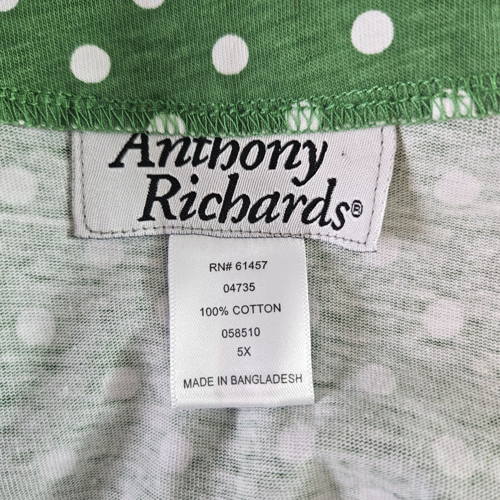 Vintage Anthony Richards Womens Top Blouse Shirt 5X Green White Polka Dot Cotton Short Sleeve Womens Size XXL / US 16-18 / IT 52-54 - 5 Thumbnail