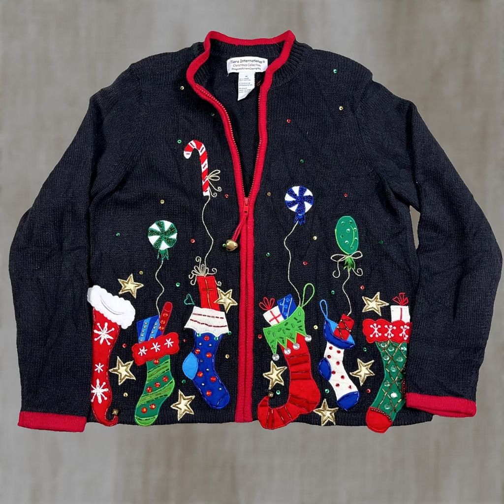 Vintage VINTAGE Christmas Cardigan Sweater Women M Full Zip Black 90s Ugly Retro Classic Holiday Christmas Cardigan Sweater Womens Size M Size M / US 6-8 / IT 42-44 - 1 Thumbnail