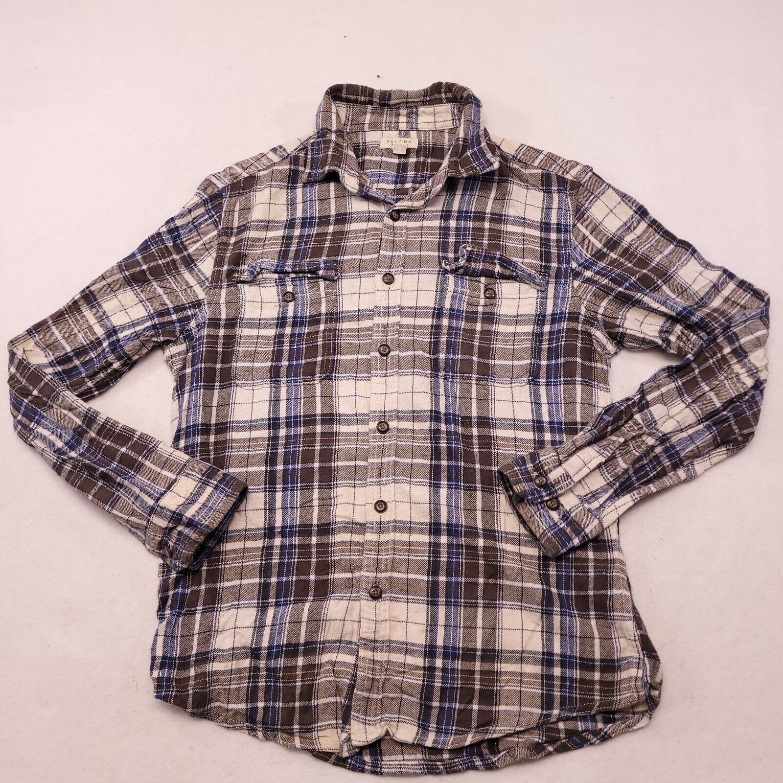 Sonoma Sonoma Madras Flannel Button Up Shirt Mens Size M Brown Blue Size US M / EU 48-50 / 2 - 2 Thumbnail