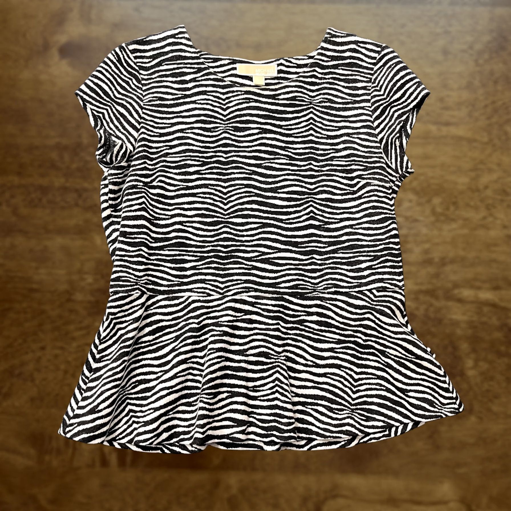 Vintage Michael Michael Kors Blouse Womens L Black Zebra Print Peplum Knit Top Size L / US 10 / IT 46 - 1 Thumbnail