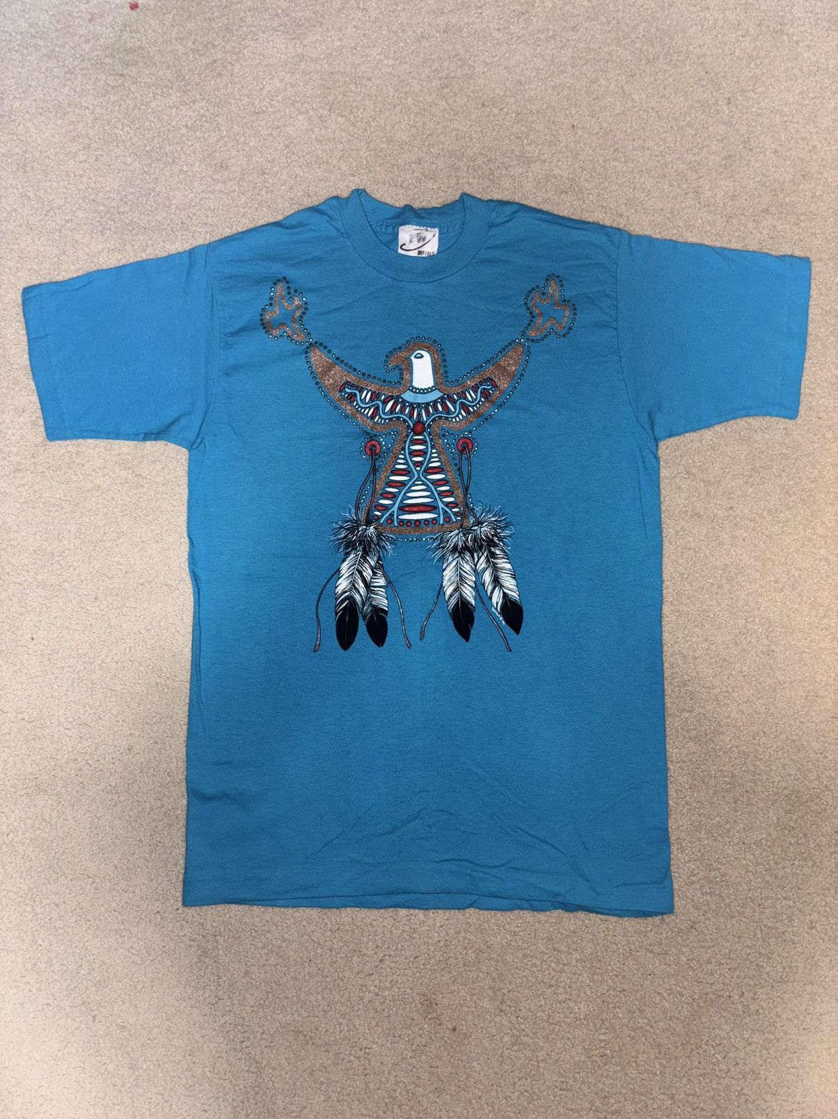 Fruit Of The Loom × Vintage Vintage 1995 Native American Indian T Shirt Size M Blue Size US M / EU 48-50 / 2 - 1 Thumbnail