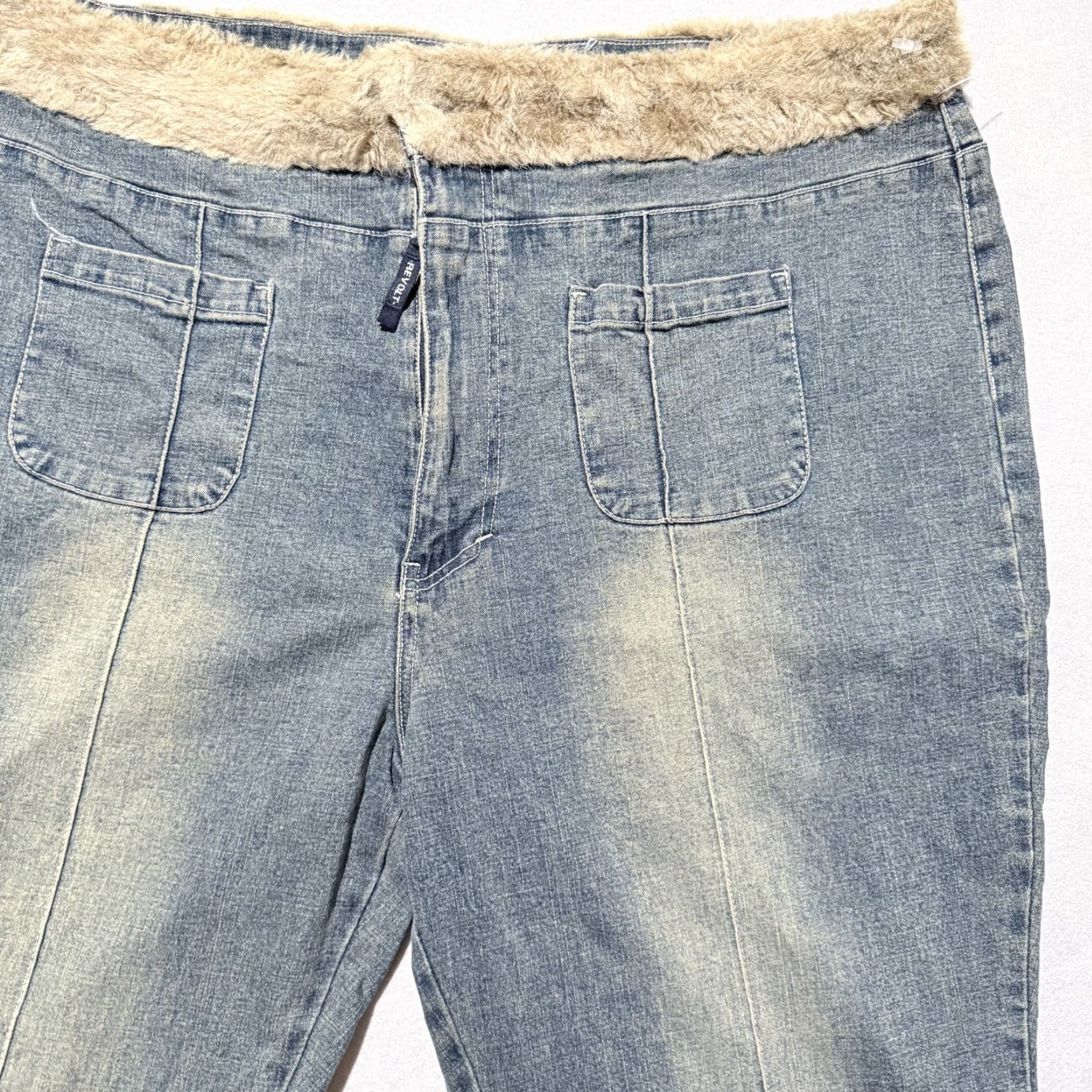 Denime VINTAGE Revolt Jeans Women Blue Floral Faux Fur Waist Band - 24 Denim Flared 90s Bohemian City Womens Size 42" / US 20 - 3 Thumbnail