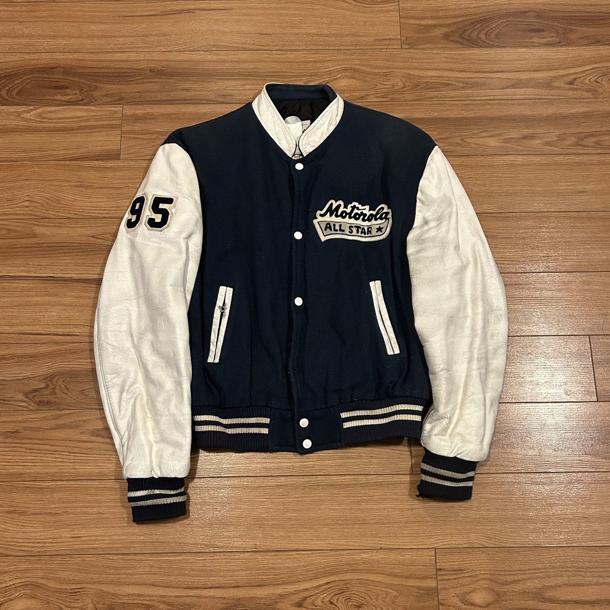 Leather Jacket Varsity Jacket Vintage 1995 Motorola Allstar Leather