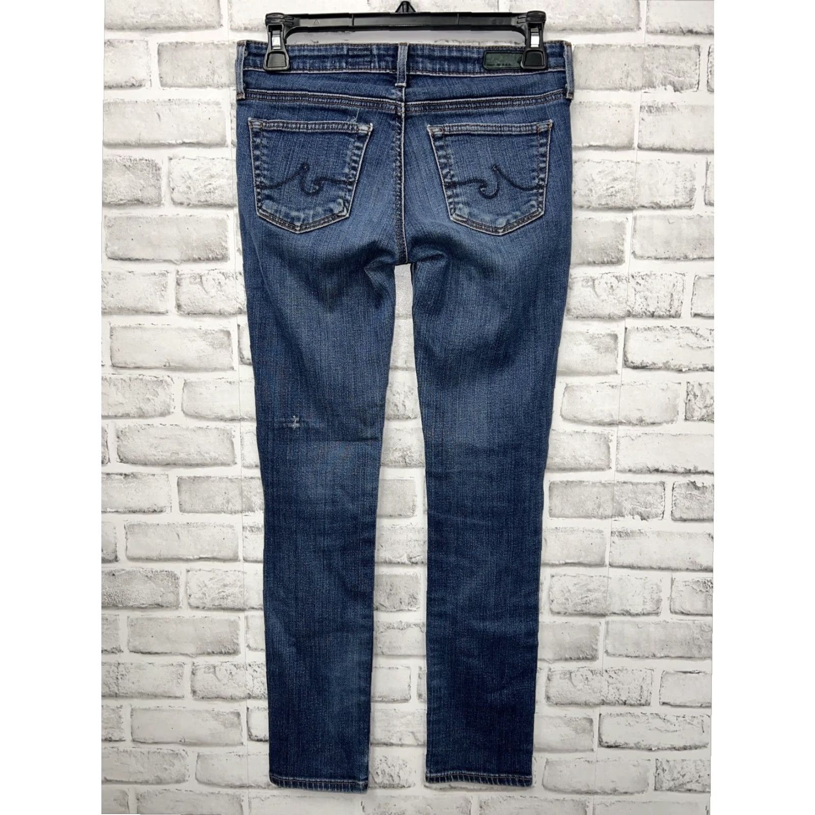 Vintage AG Adriano Goldschmied The Stevie Blue Straight Jeans Women's Petite Size 25P Size 42" / US 20 - 4 Thumbnail