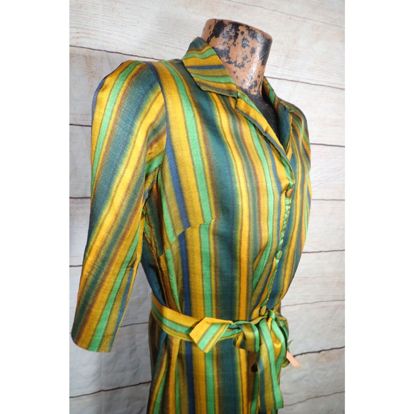 Vintage Vintage Peggy Lou California 50s 60s Dress Womens Midi Belted A-Line Retro Green Gold Brown Teal Mid Century Size M / US 6-8 / IT 42-44 - 3 Thumbnail
