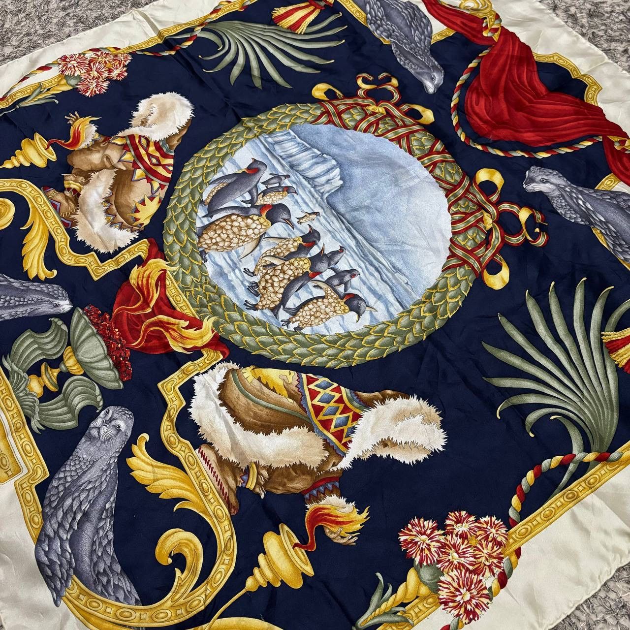 Salvatore Ferragamo Ferragamo 90s Arctic Penguin Seal Silk Scarf Made in Italy Size ONE SIZE - 3 Thumbnail