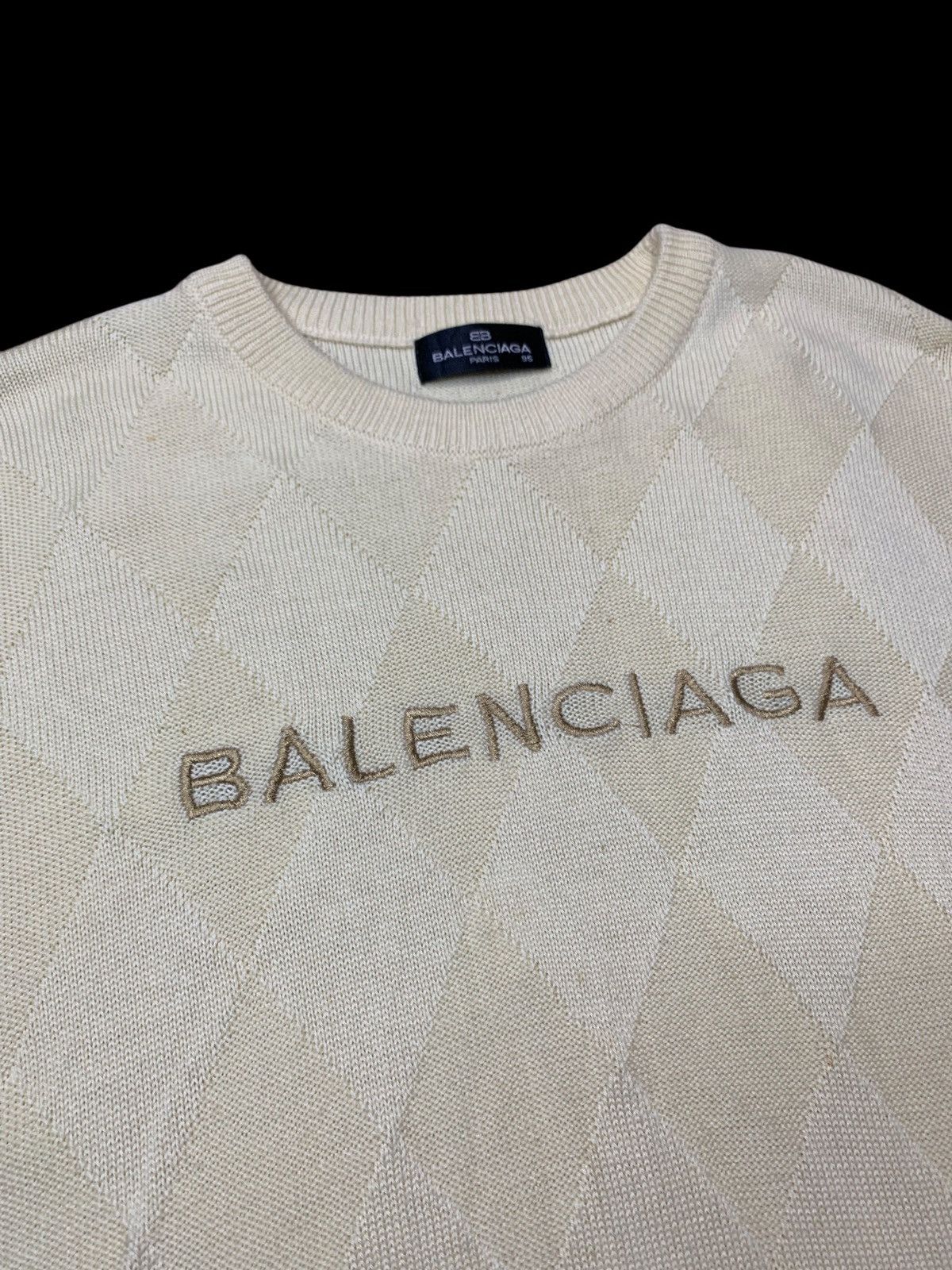 Balenciaga Vintage Balenciaga Logo embroidery diamond wool knit sweater Size US XL / EU 56 / 4 - 3 Thumbnail