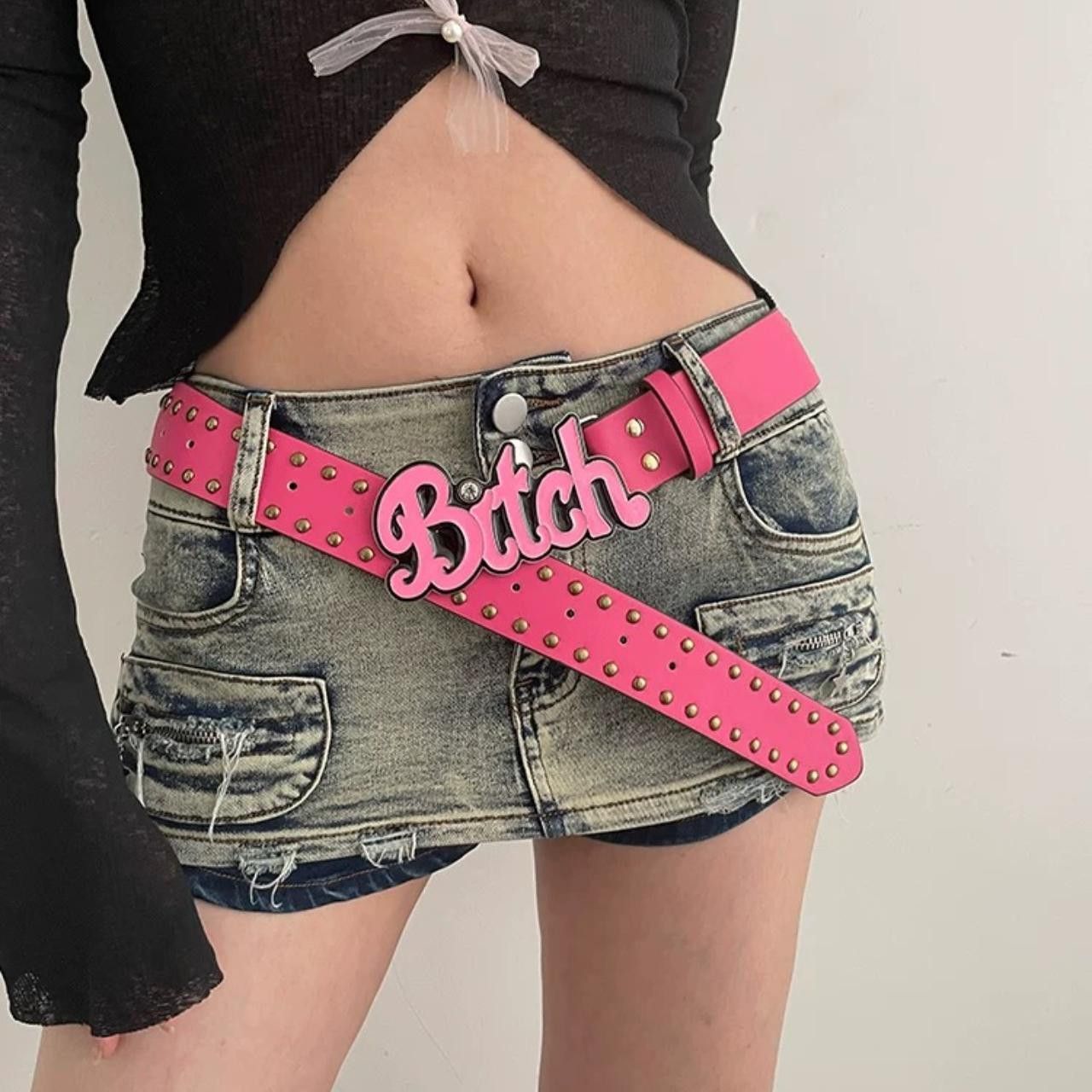 Japanese Brand Y2K Bitch Buckle Pink Belt OS Size ONE SIZE - 4 Thumbnail