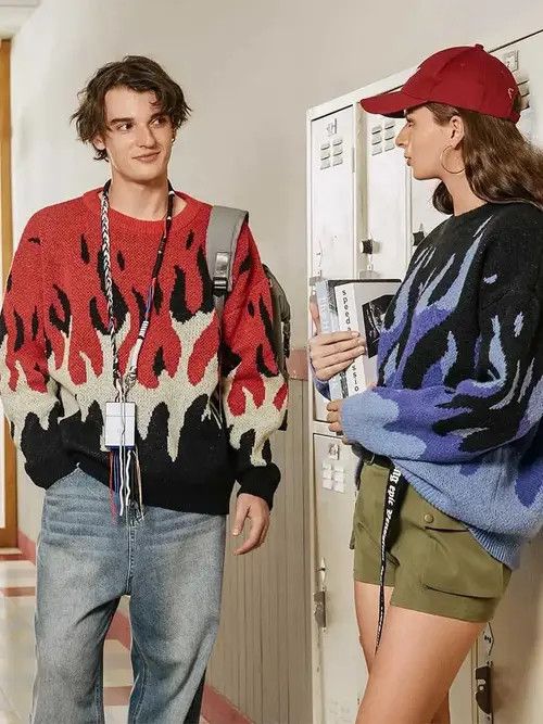 VIBE Fire Flame Graphic Knit Sweater Pullover streetwear style Size US L / EU 52-54 / 3 - 6 Thumbnail