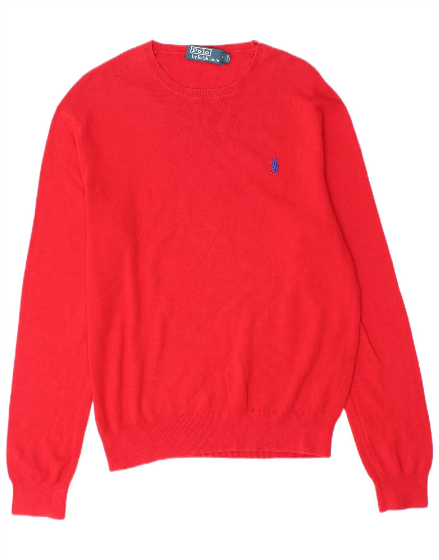 Polo Ralph Lauren Mens Boat Neck Jumper Sweater Medium Red Cotton Size US M / EU 48-50 / 2 - 1 Thumbnail