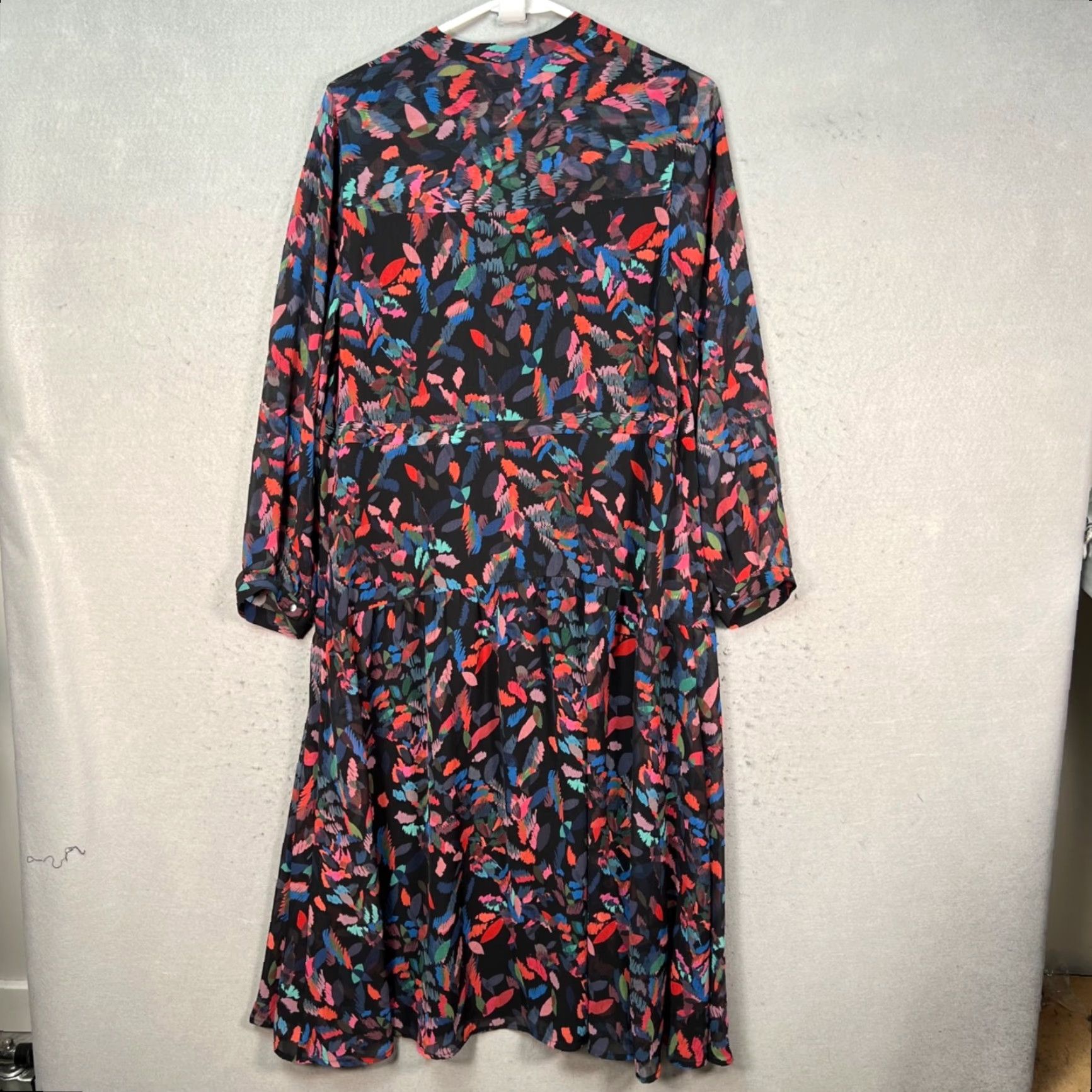 Whistles Whistles Dress Womens Abstract Print Long Sleeve Midi Black Multi-Color 4, Zip, Round Neck, A-Line, Polyester, Dry Clean Only Size S / US 4 / IT 40 - 2 Thumbnail