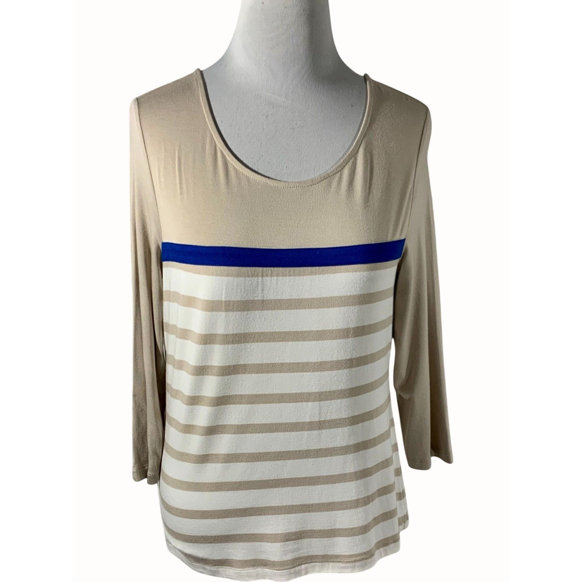 Chicos Chicos Womens Small Beige Blue Scoop Neck Stretch Top Size S / US 4 / IT 40 - 1 Thumbnail