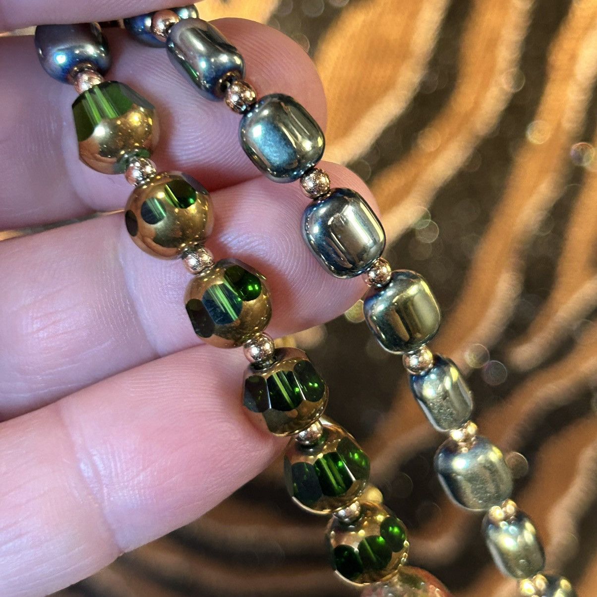 Handmade Handcrafted double strand oil slick di-cut glass necklace Size ONE SIZE - 5 Thumbnail