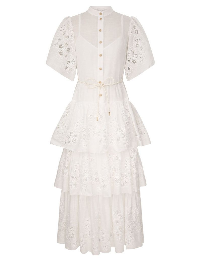 oc11z0126 Everley Tiered Midi Dress in Ivory