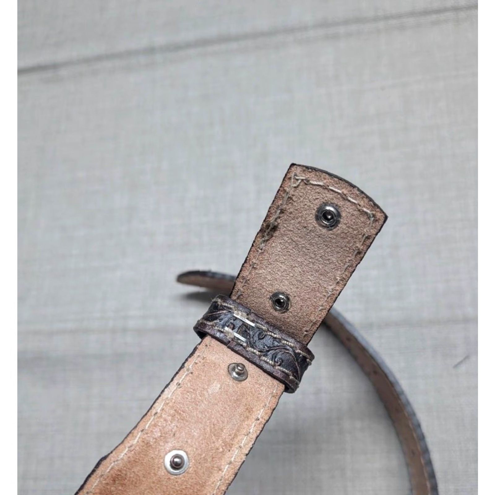 Vintage VINTAGE Justin belt - USA Made Western Belt with Floral Tooled Leather Buckle 38 Men Size 38 - 7 Thumbnail