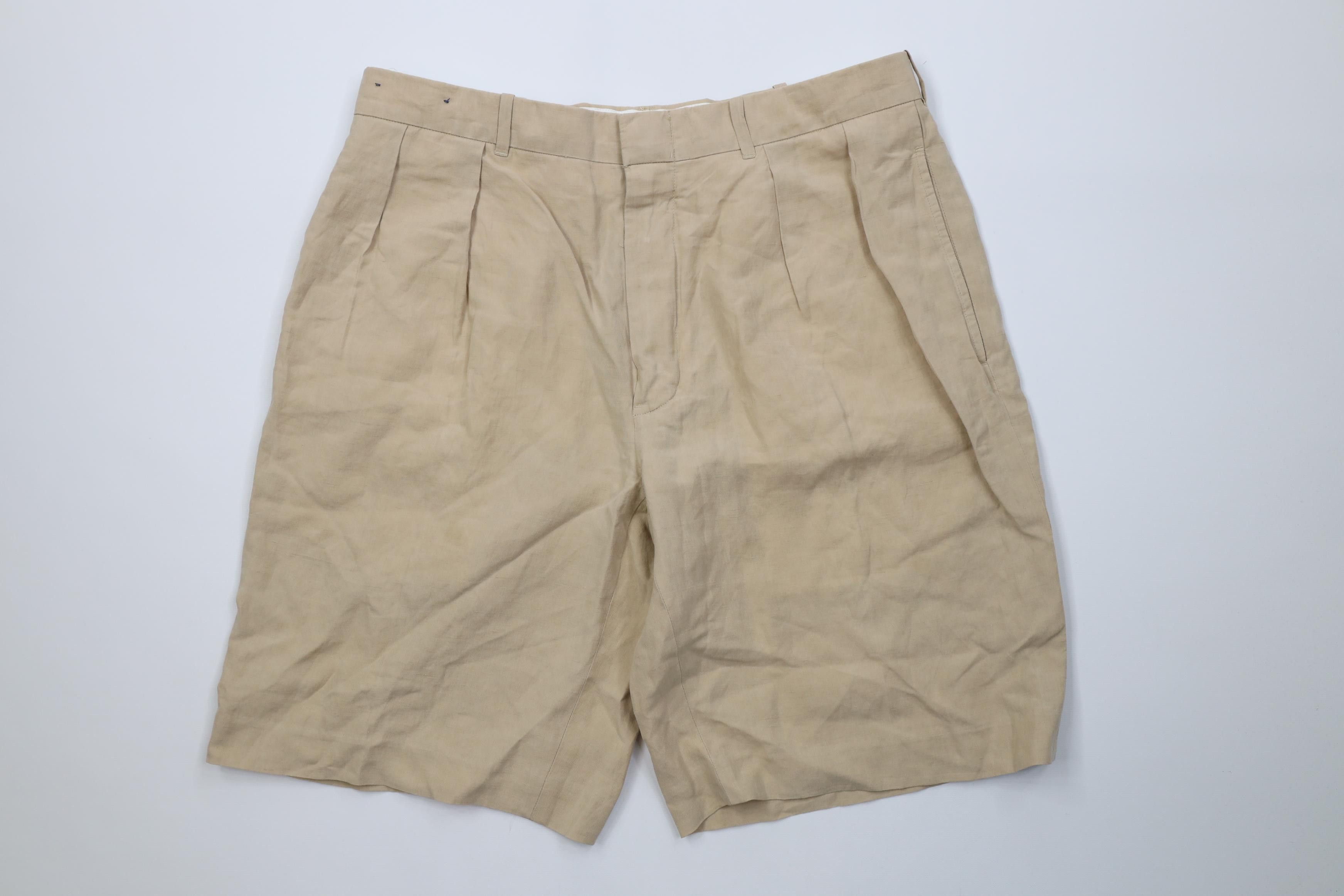 Polo Ralph Lauren Vintage 90s Ralph Lauren Linen Silk Pleated Chino Shorts Size US 34 / EU 50 - 1 Thumbnail