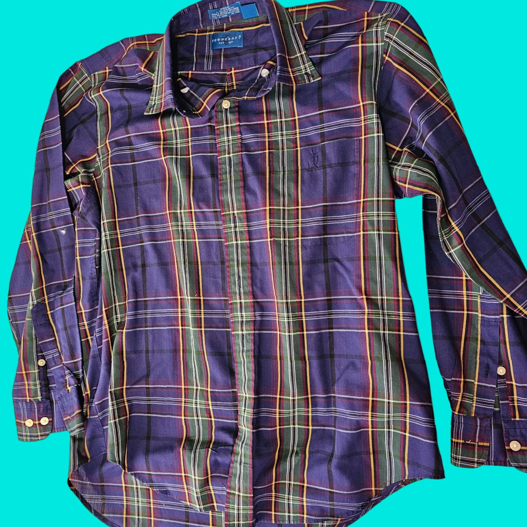 Vintage Towncraft Button-Down Shirt Mens Large Purple Plaid Long Sleeve Shirt Size US L / EU 52-54 / 3 - 1 Thumbnail