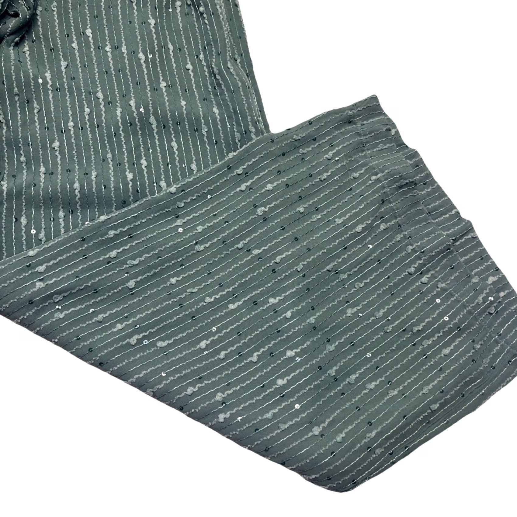 Vintage Cotton Club Pants Wide-Leg Palazzo NWT Sage Green Sequin Textured Knit Cotton S Size 28" / US 6 / IT 42 - 6 Thumbnail