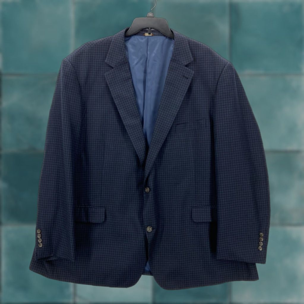 Vintage Oak Hill Blazer Mens 3XL 54/56R Blue Check Sport Coat Two Button Classic Suit Jacket Size 48R - 1 Thumbnail