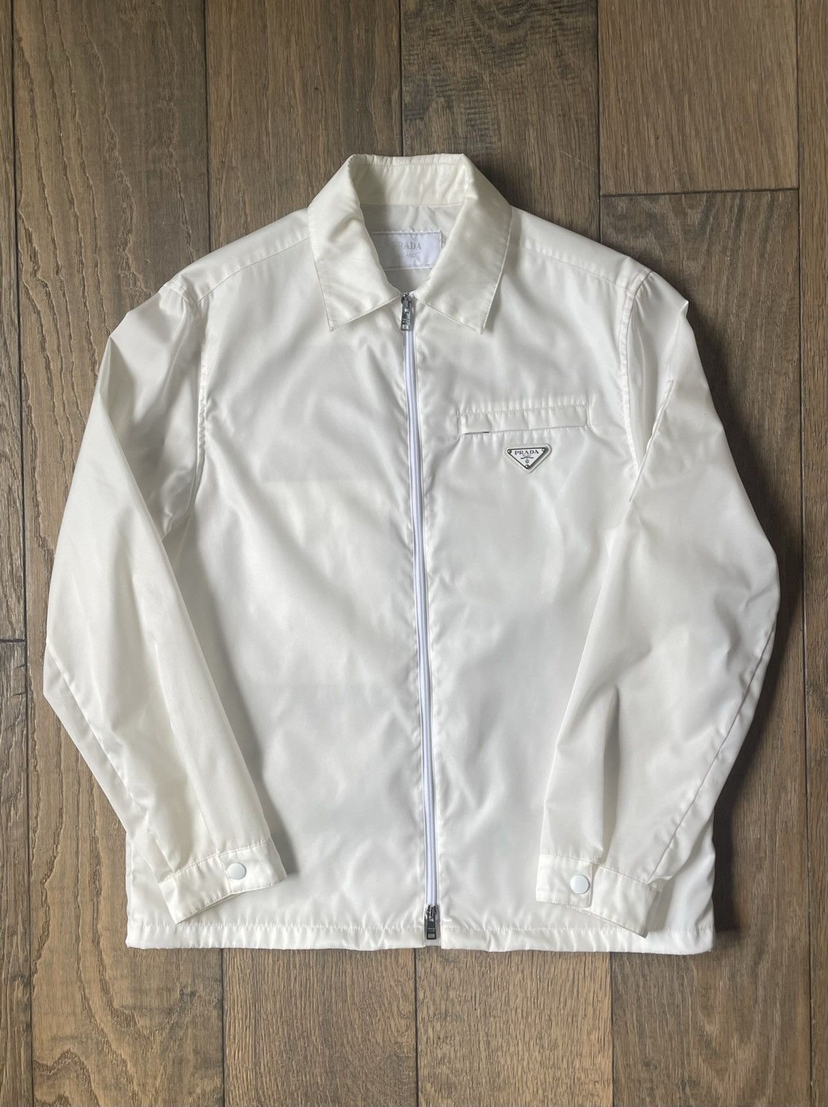 image of Prada Nylon Zip Up Jacket in White, Men's (Size XL)