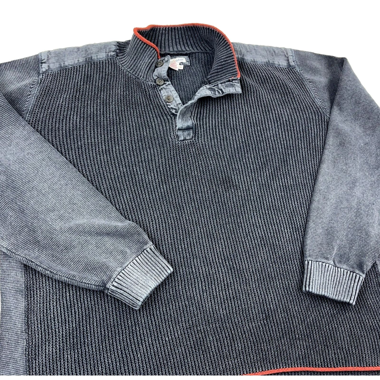 Carbon2Cobalt Corban 2 Cobalt Gray Cotton Chunky Knit Sweater Men XL Pullover Zip Mock Neck 1/2 Zip Solid Size US XL / EU 56 / 4 - 4 Thumbnail