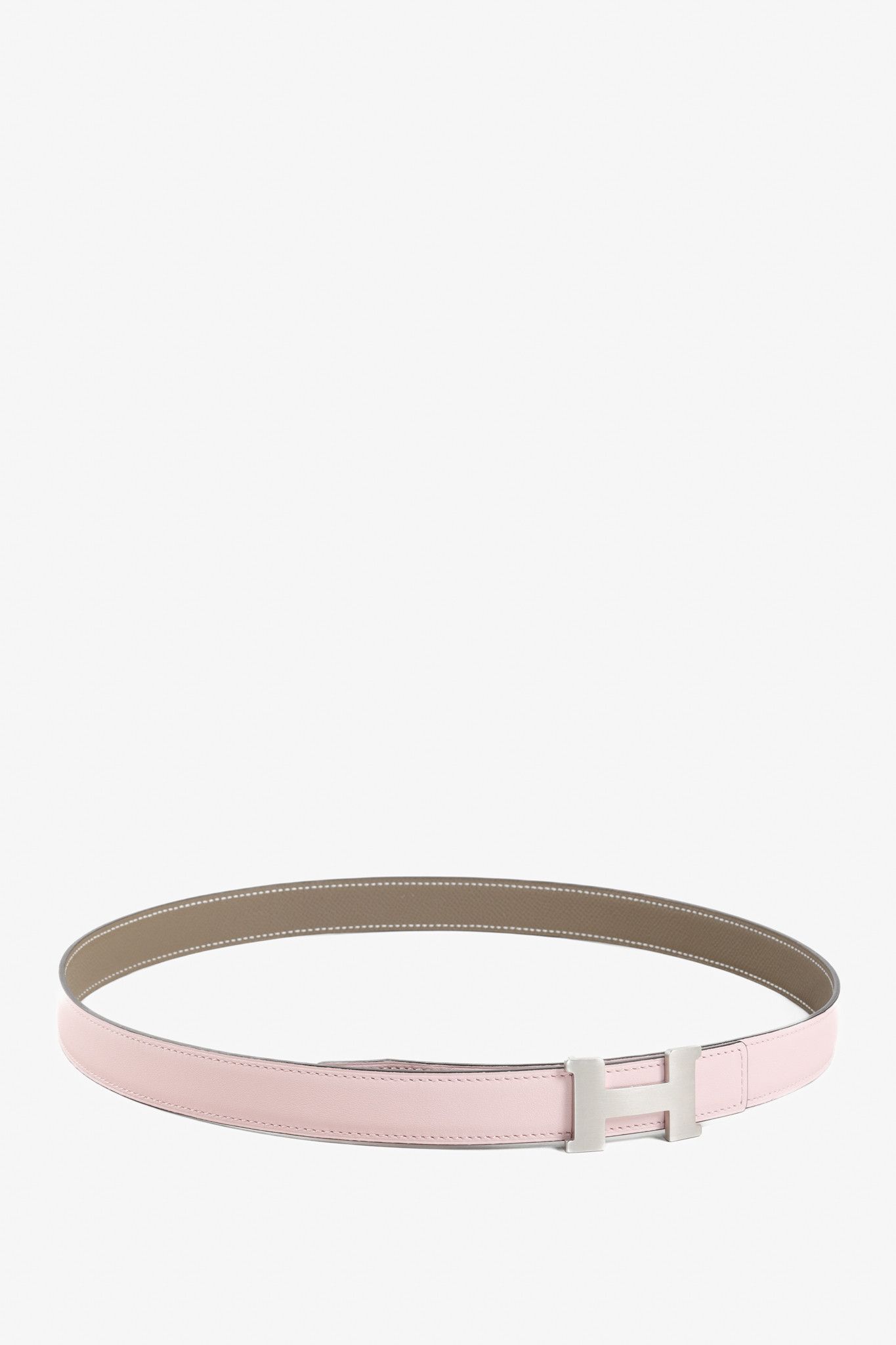 image of Hermes Pink And Etoupe Reversible H Belt, Women's