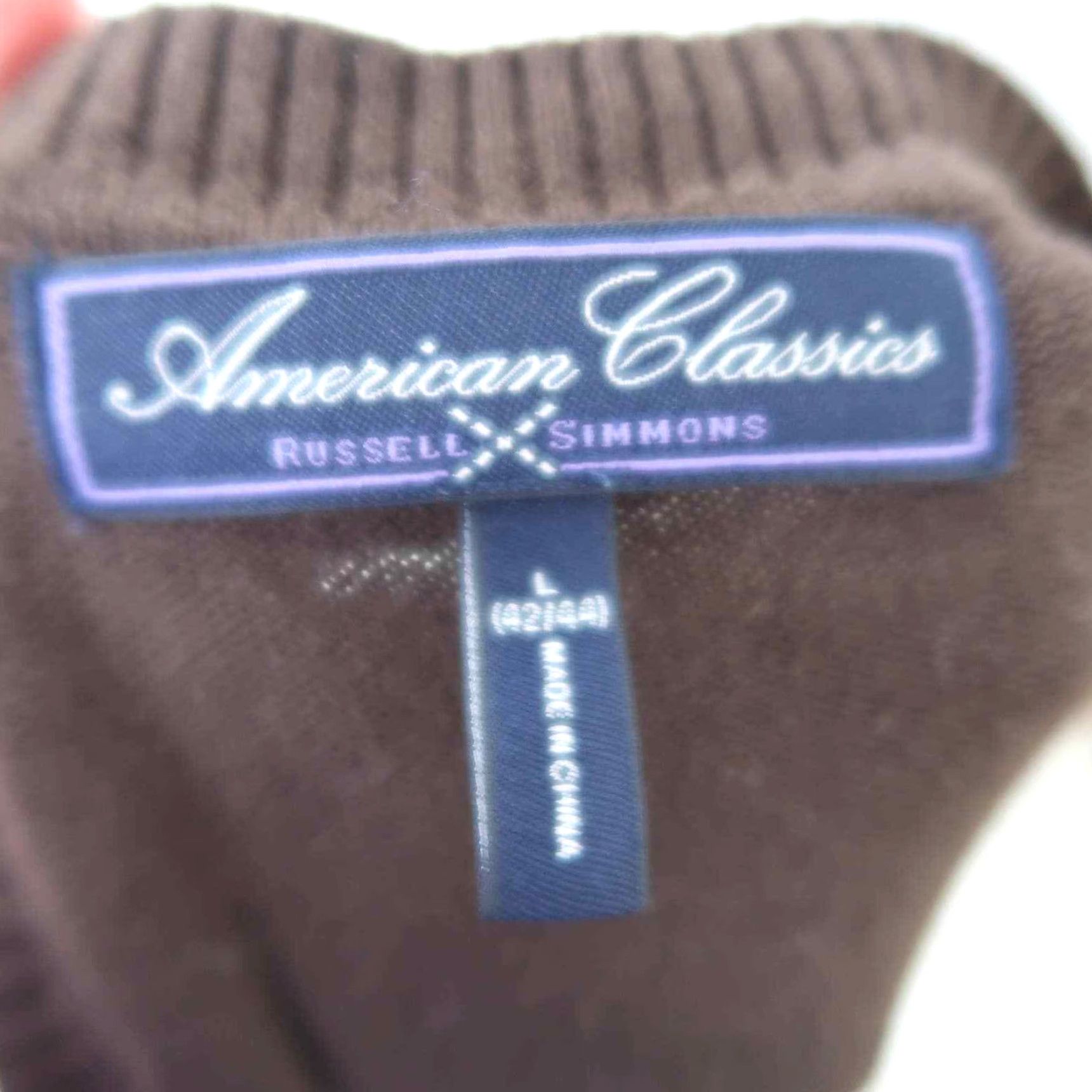 Vintage American Classics by Russell Simmons Brown Tan Herringbone Knit Sweater Vest L Men V-Neck Knitted Cotton Blend Casual Size US L / EU 52-54 / 3 - 5 Thumbnail