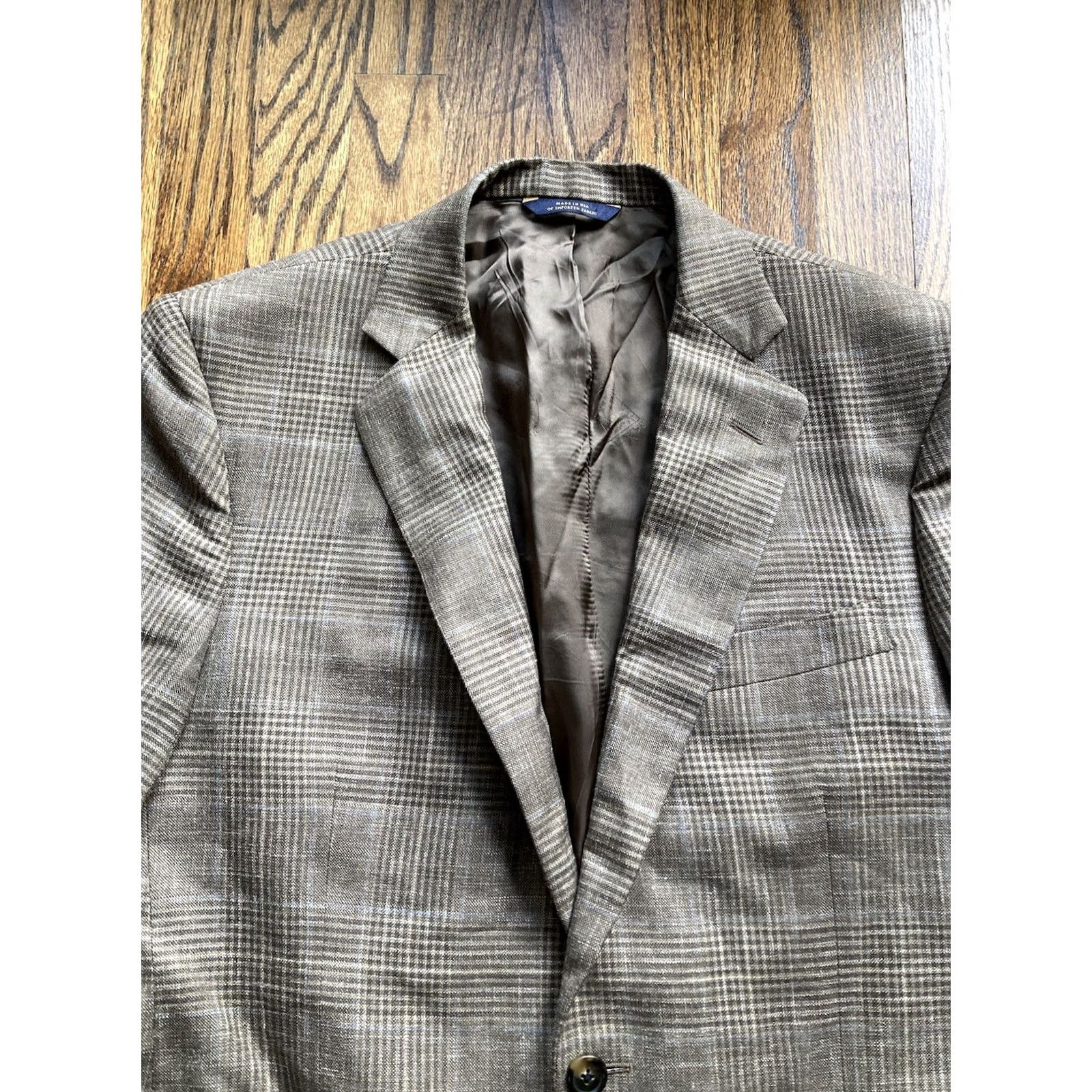 Brooks Brothers Brooks Brothers Blazer Men Size 40 Regular Wool Plaid Brown 1818 Madison Jacket 40R Saxxon Wool Brown Mens Size 40R - 4 Thumbnail