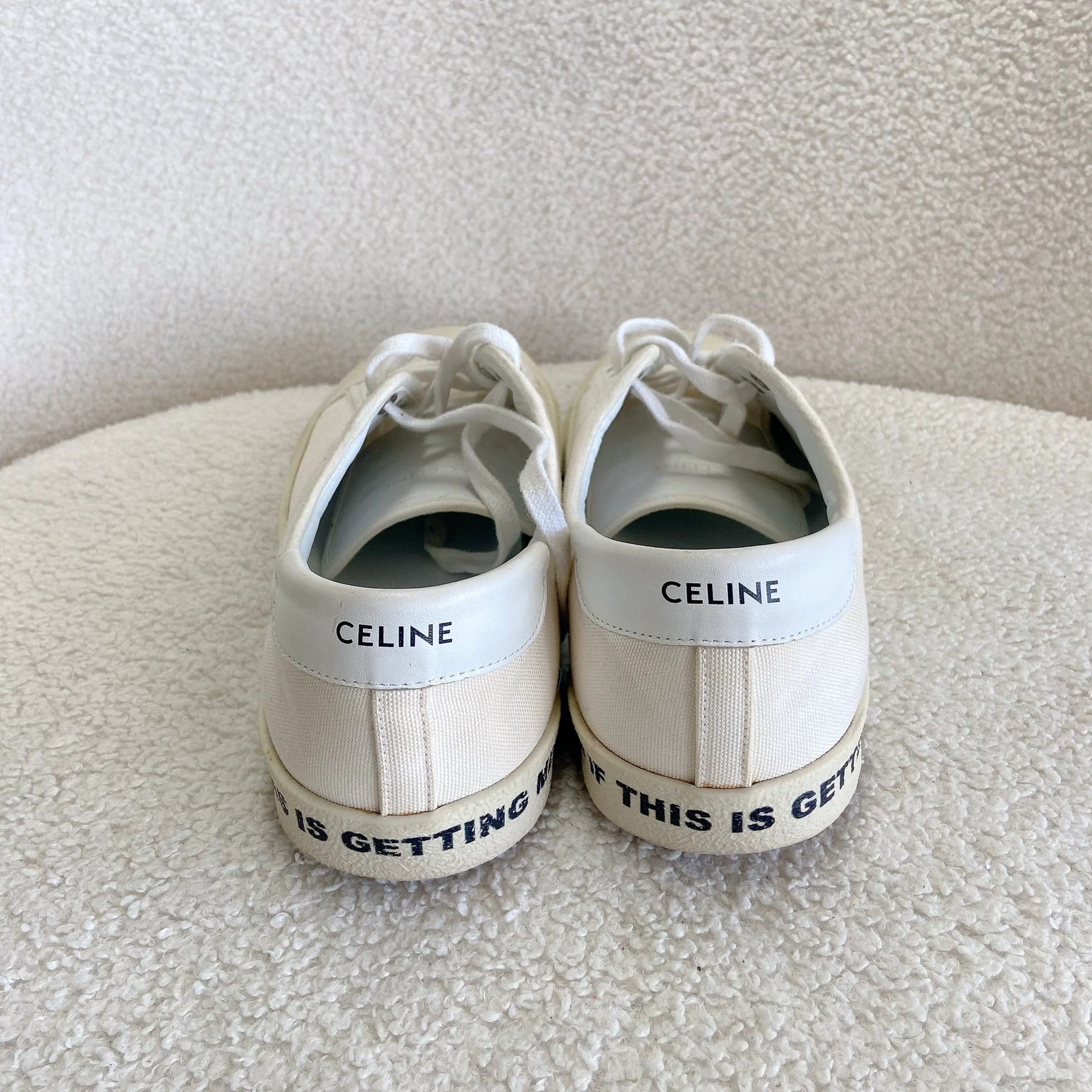 Celine Celine White Lettered Canvas Sneakers Size 39 Size US 8.5 / IT 38.5 - 3 Thumbnail