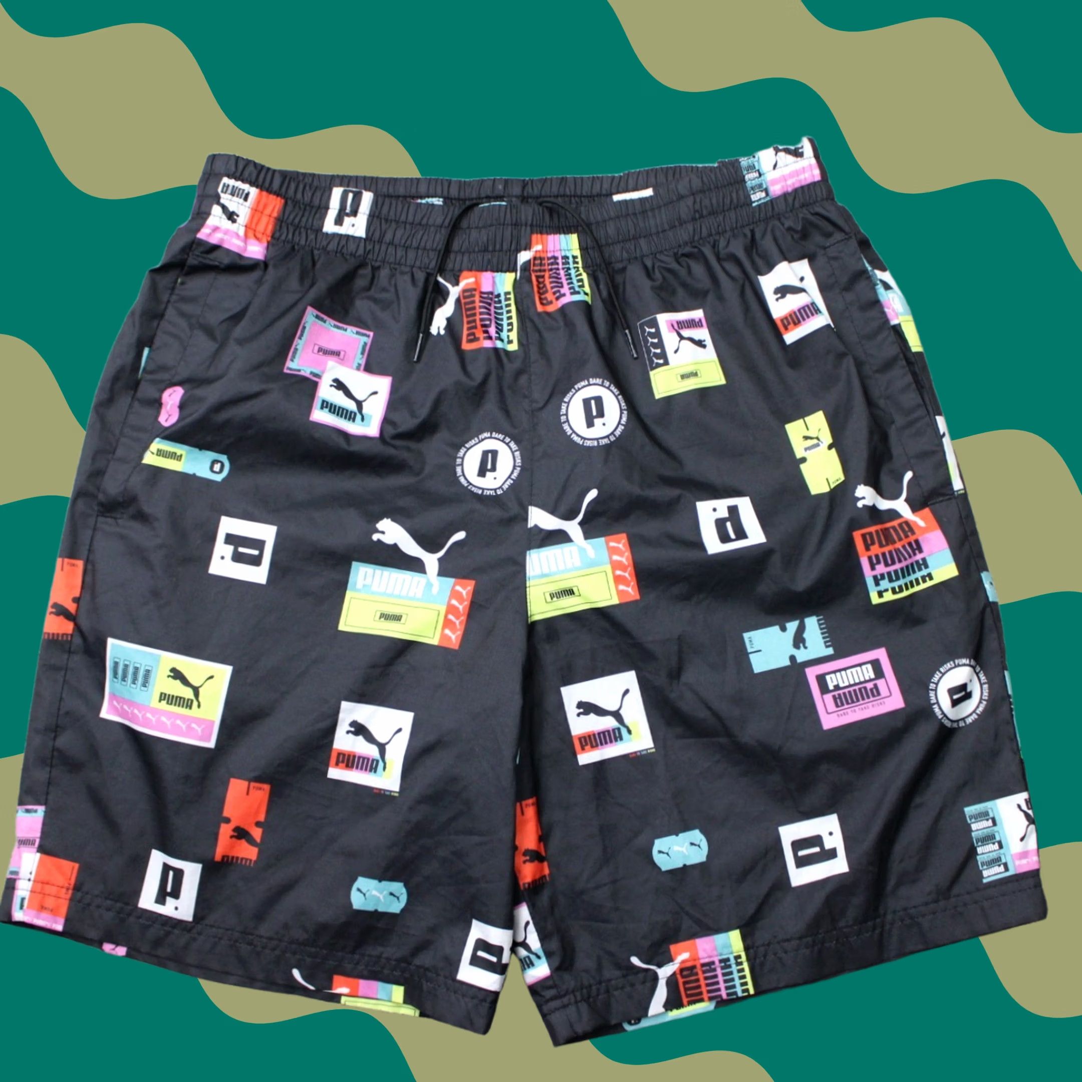 Puma PUMA AOP Shorts Mens Large Black 8" Brand Love All Over Print Woven Lined Size US 33 - 1 Thumbnail