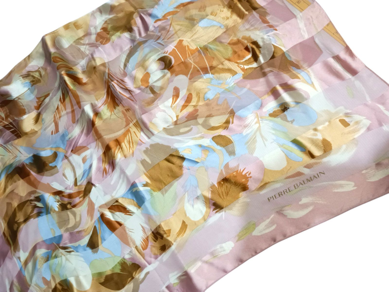 Pierre Balmain PIERRE BALMAIN PARIS Flowers Pink Gold Vintage Silk Scarf Size ONE SIZE - 4 Thumbnail