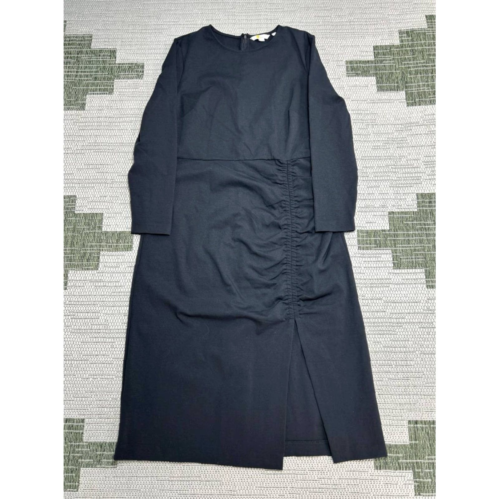 Boden Boden Ruched Side Jersey Dress Womens 12R Black Cotton Column Midi Slit Front Dress Size XL / US 12-14 / IT 48-50 - 2 Thumbnail