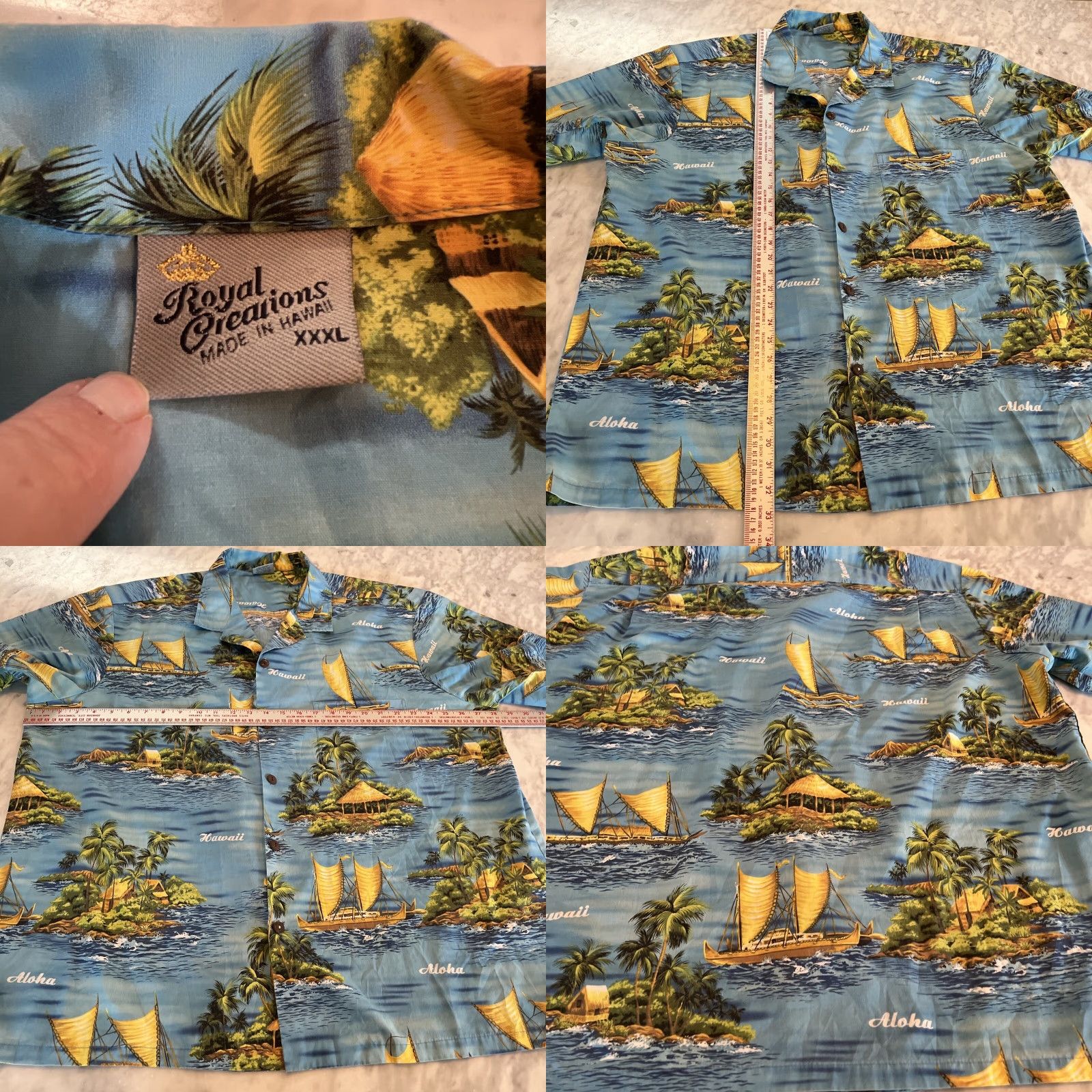 Vintage Royal Creations Hawaiian Shirt Mens 3XL Outriggers Island Blue Made in Hawaii Size US XXL / EU 58 / 5 - 8 Thumbnail