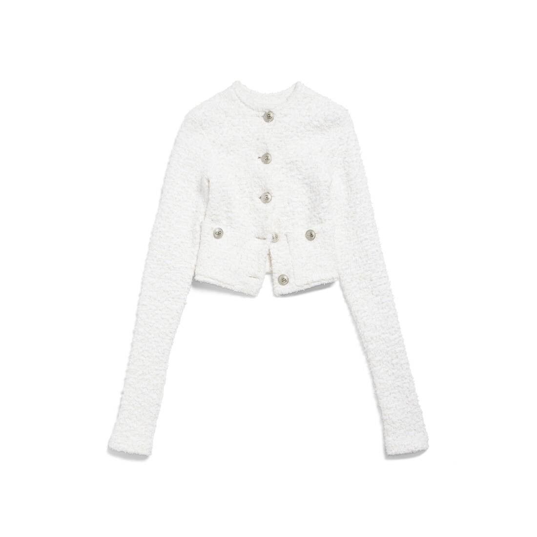 Balenciaga o1s1wg110126 Cropped Cardigan in White Size L / US 10 / IT 46 - 1 Thumbnail