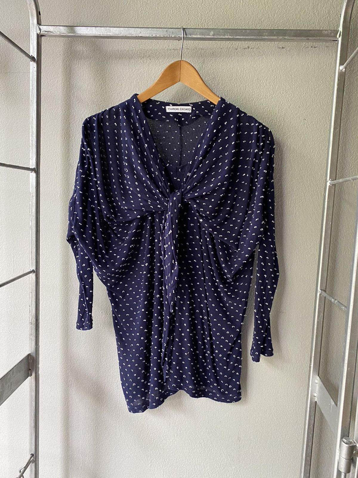 Tsumori Chisato TSUMORI CHISATO Navy Knot-Front Dotted Blouse Size M / US 6-8 / IT 42-44 - 1 Thumbnail
