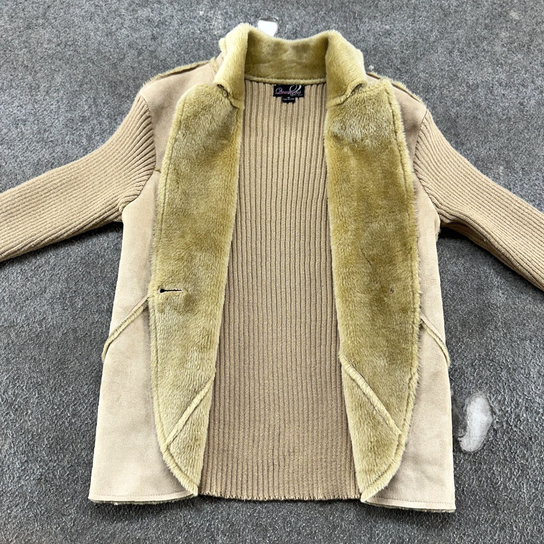 Vintage VINTAGE Questions Jacket Womens M Brown Faux Suede Fur Polyester Ribbed Knit 90s Bomber Hooded Button Long Sleeve Z2K Size M / US 6-8 / IT 42-44 - 5 Thumbnail