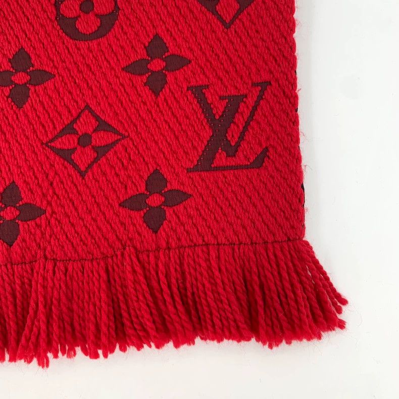 Louis Vuitton Louis Vuitton Red logo jacquard printed wool tassel scarf Size ONE SIZE - 4 Thumbnail