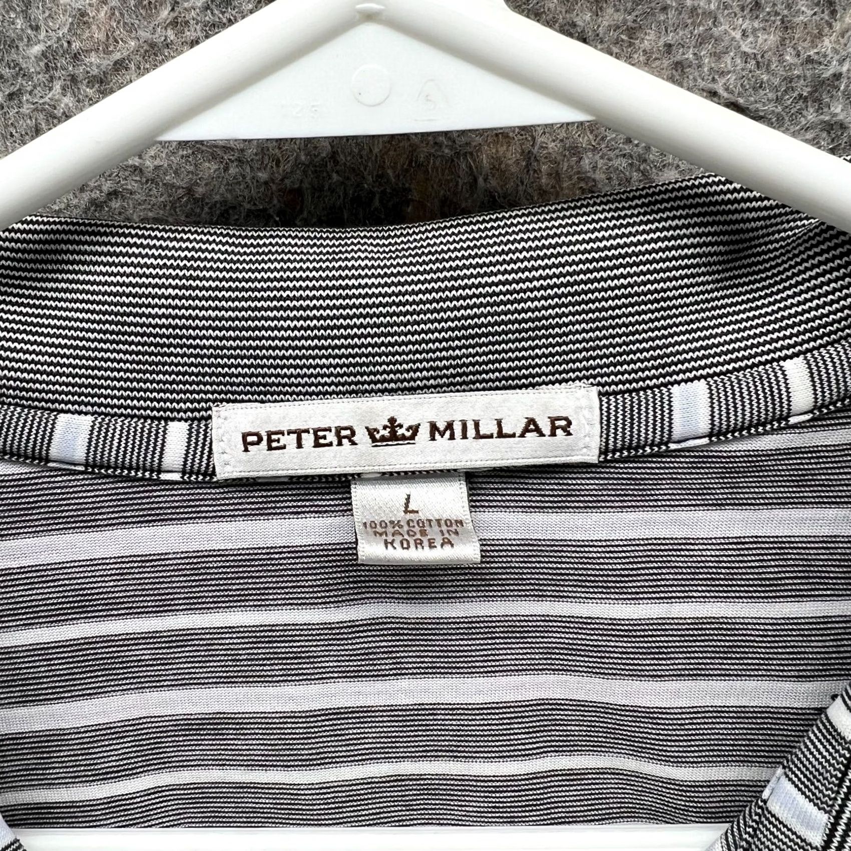 Peter Millar Peter Millar Polo Shirt Mens Large Gray White Striped Cotton Embroidered Golf Size US L / EU 52-54 / 3 - 7 Thumbnail