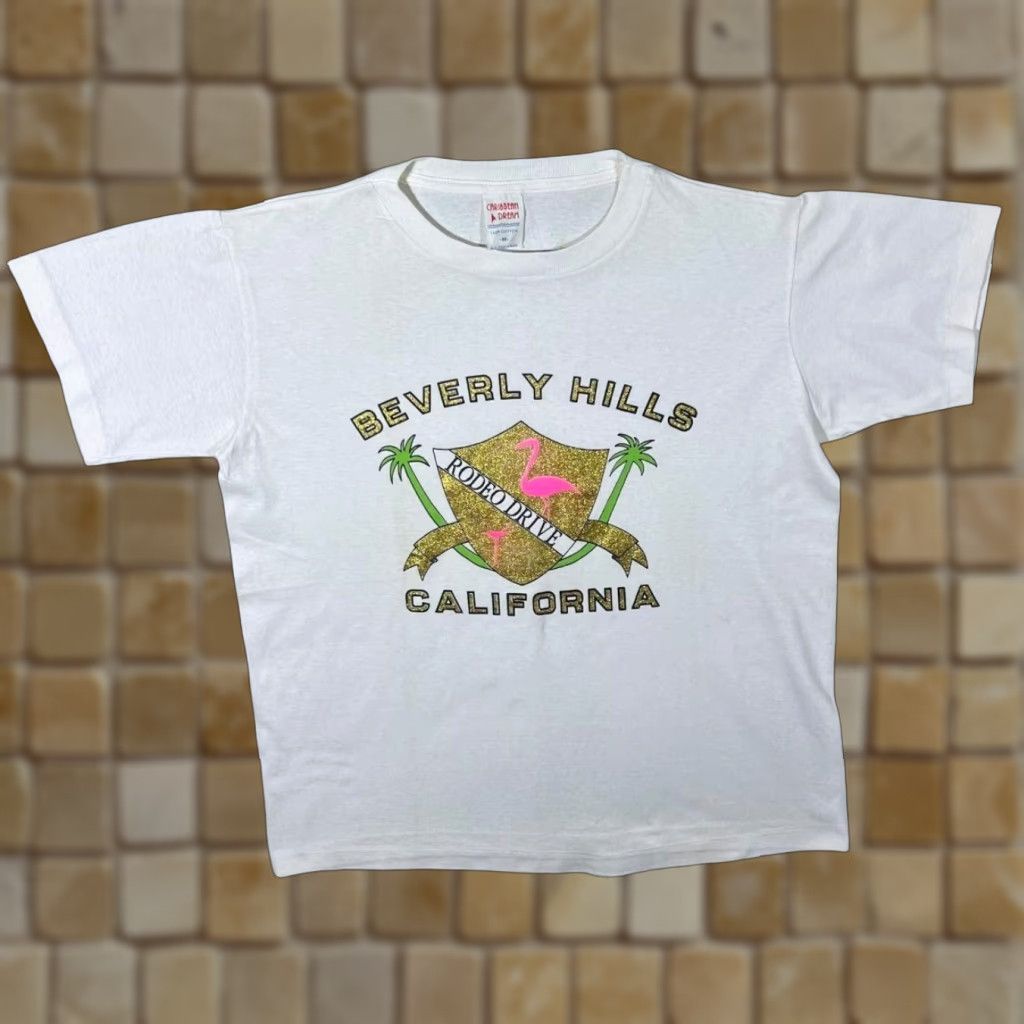 Vintage VINTAGE Beverly Hills California Glitter Souvenir White T-Shirt M Men Short Sleeve Graphic Gold Glitter Print Size US M / EU 48-50 / 2 - 1 Thumbnail